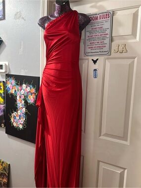 Red One-Shoulder Evening Dress - Brand: